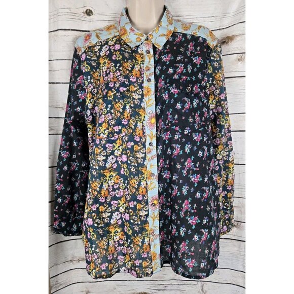 Sundance Tops - Sundance Floral Button-Up Blouse - Black and Multicolor